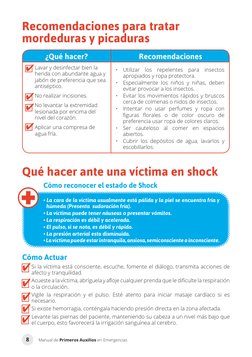 Manual de Primeros Auxilios en Emergencias
8
Recomendaciones para tratar 
mordeduras y picaduras
Cómo Actuar
Si la víctima es