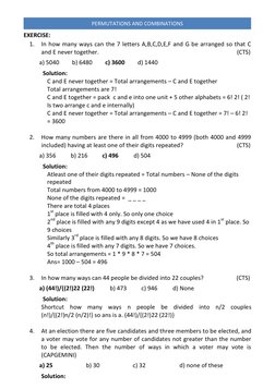 PERMUTATIONS AND COMBINATIONS 
 
EXERCISE: 
1. In how many ways can the 7 letters A,B,C,D,E,F and G be arranged so that C 
an