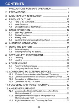 iii
CONTENTS
1.
PRECAUTIONS FOR SAFE OPERATION......................... 1
2.
PRECAUTIONS.....................................