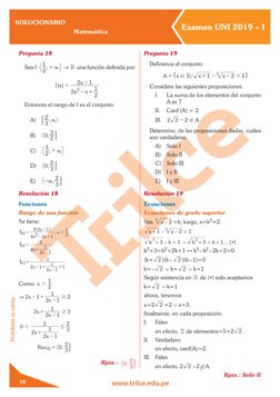 SOLUCIONARIO
Matemática
Examen UNI 2019 – I
www.trilce.edu.pe
Prohibida su venta
10
Pregunta 18
Sea f:
;
2
1
3
+
→ R una f