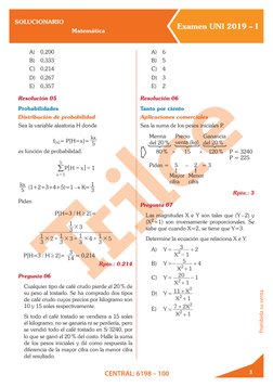 SOLUCIONARIO
Matemática
Examen UNI 2019 – I
CENTRAL: 6198 – 100
Prohibida su venta
3
A) 0,200
B) 0,333
C) 0,214
D) 0,267