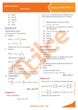SOLUCIONARIO
Matemática
Examen UNI 2019 – I
CENTRAL: 6198 – 100
Prohibida su venta
7
A) Solo I
B) Solo II
C) Solo III
D)