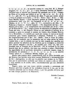 :MANUAL DE LA MASONERÍA 
9 
1. ... h.', q.', o.', s.', d,'., se suscribe vuestro h.'. muy leal, M. J. Samper 
Angiano, G:. I: