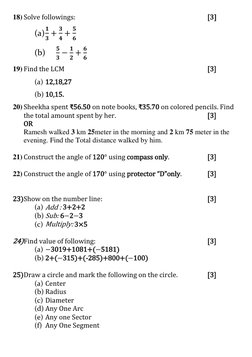 Class 6 Maths Mid Term Question Paper | PDF | Circle | Angle