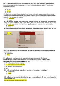 46.- La velocidad de circulación del gas natural seco en la línea individual interior o en la 
línea montante será menor o ig