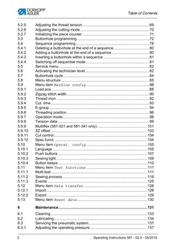 Table of Contents
2
Operating Instructions 581 - 02.0 - 05/2019
5.2.5
Adjusting the thread tension...........................