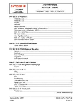 A330/A340
FLIGHT CREW
OPERATING MANUAL
AIRCRAFT SYSTEMS
AUTO FLIGHT - GENERAL
PRELIMINARY PAGES - TABLE OF CONTENTS
DAH A330/