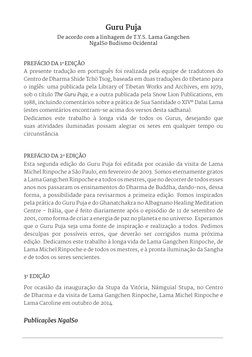 Guru Puja
De acordo com a linhagem de T.Y.S. Lama Gangchen 
NgalSo Budismo Ocidental
PREFÁCIO DA 1a EDIÇÃO 
A presente traduç