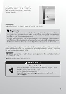 10. Posicione la Lavavajillas en su lugar, de­
jándola por lo menos a 5 cm de la pared o de 
otros muebles u objetos, para ve