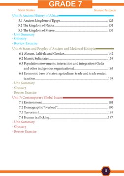 Unit One
Physical Characteristics of the Earth
GRADE 7  
II
 
Unit 5: Ancient History of Africa
5.1 Ancient kingdom of Egypt.