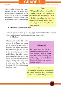 Unit One
Physical Characteristics of the Earth
GRADE 7  
3
The spinning rings at the center 
formed the sun.The outer rings