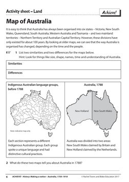 Achieve!
ACHIEVE!   History: Making a nation – Australia, 1750–1918
6
© Rachel Towns and Blake Education 2017
Activity sheet