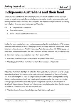 Achieve!
ACHIEVE!   History: Making a nation – Australia, 1750–1918
7
© Rachel Towns and Blake Education 2017
Activity sheet