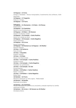 14 Ra/osa + 1 6rso
@ntrigas e alsidades ) 3essoa manipuladora, investimentos n&o con'veis, chee
desonesto
14 Ra/osa + 1