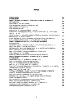 3 
 
ÍNDICE 
 
 
 
PRESENTACIÓN 
04 
INTRODUCCIÓN 
05 
CAPÍTULO 1: METODOLOGÍA DEL PLAN ESTRATÉGICO DE DESARROLLO 
INSTITUCIO
