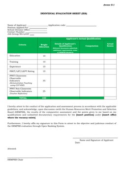 Individual Evaluation Sheet (IES) Form | PDF