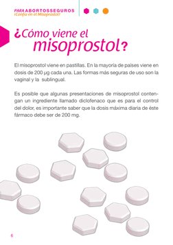 PARA A B O R T O S S E G U R O S
¡Confía en el Misoprostol! 
6
Cómo viene el
?
¿
misoprostol
El misoprostol viene en pastilla