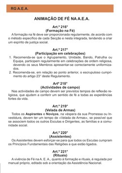 ESCUTEIROS - CELEBRAÇÕES (Agrupamento S. Paulo da Cruz)
4
RG A.E.A.
ANIMAÇÃO DE FÉ NA A.E.A.
Art.º 216°
(Formação na Fé)
A fo