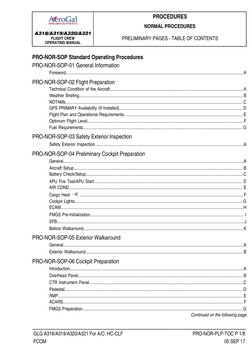 A318/A319/A320/A321
FLIGHT CREW
OPERATING MANUAL
PROCEDURES
NORMAL PROCEDURES
PRELIMINARY PAGES - TABLE OF CONTENTS
GLG A318/