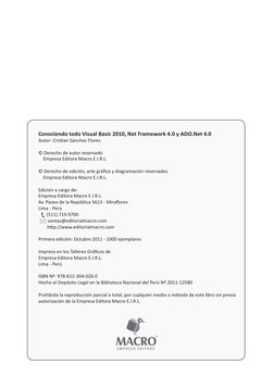 Conociendo todo Visual Basic 2010, Net Framework 4.0 y ADO.Net 4.0
Autor: Cristian Sánchez Flores
© Derecho de autor reservad