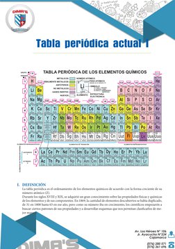 Tabla periódica actual I
Cd
1
H
1,000797
HIDRÓGENO
1s1
3 
Li
6,939
LITIO
2s1
4
Be
6,939
BERILIO
2s2
11
Na
22,9897
SODIO
3s1
1