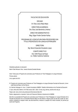Estadística aplicada a la educación
Martín Pablo Moreano Vilca / Jessica Graciela Zavaleta Morales
Serie: Textos para el Prog