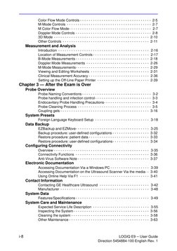 i-8
LOGIQ E9 – User Guide
Direction 5454884-100 English Rev. 1
Color Flow Mode Controls - - - - - - - - - - - - - - - - - - -