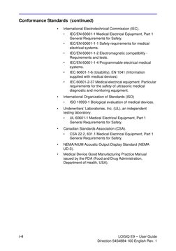 i-4
LOGIQ E9 – User Guide
Direction 5454884-100 English Rev. 1
Conformance Standards  (continued)
• 
International Electrotec