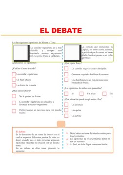 «
L
 
i
n
 
EL DEBATE
Lee las siguientes opiniones de Khiara y Tony:
«La comida vegetariana es la más
saludable 
y 
siempre