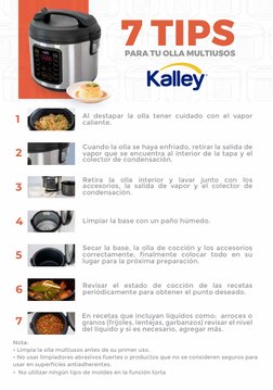 Nota:
• Limpia la olla multiusos antes de su primer uso.
• No usar limpiadores abrasivos fuertes o productos que no se consid