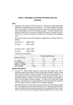 PAPER –2 : MANAGEMENT ACCOUNTING AND FINANCIAL ANALYSIS
QUESTIONS
Swap
1.
Suppose you are a treasurer of XYZ plc in the UK.