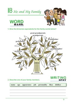 9
1. Give the Armenian equivalents for the family words below?
2. Describe one of your family members.    
B Me and My Family