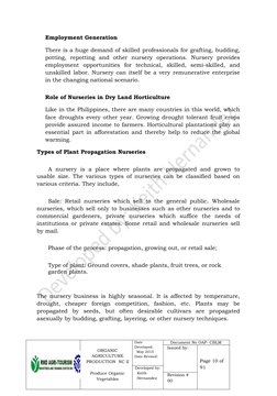 Employment Generation
There is a huge demand of skilled professionals for grafting, budding,
potting,  repotting  and  other