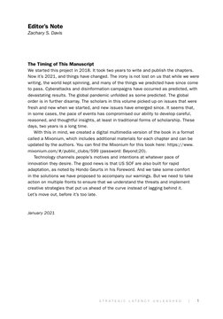 S T R A T E G I C L A T E N C Y U N L E A S H E D | 1
Editor’s Note
Zachary S. Davis
The Timing of This Manuscript
W