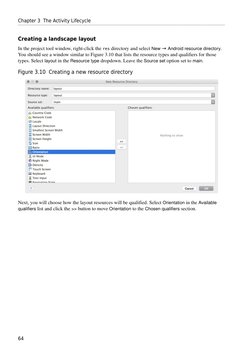 Chapter 3  The Activity Lifecycle
64
Creating a landscape layout
In the project tool window, right-click the res directory an