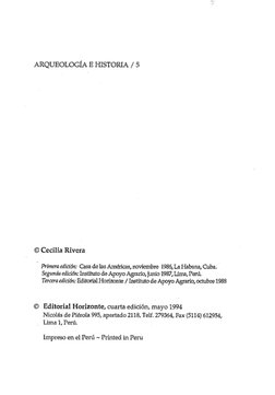ARQUEOLOGÍA E HISTORIA /  5
© Cecilia Rivera
Primera edición: Casa de las Américas, noviembre 1986, La Habana, Cuba. 
Segunda
