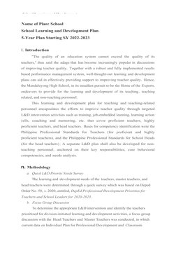 School Learning and Development Plan 2022 | PDF | Teachers | Focus Group