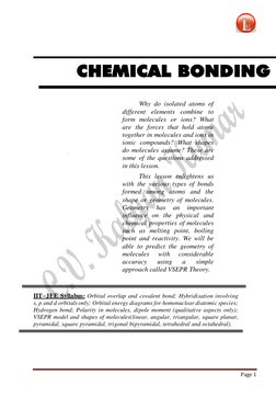Page 1 
 
 
 
CHEMICAL BONDING 
 
 
 
 
 
 
 
 
 
 
 
 
 
 
 
 
 
 
 
 
 
 
 
 
  
 
Why do isolated atoms of 
different