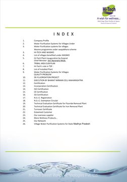 2 
1.
Company Profile 
2.
Water Purification Systems for Villages Under 
3.
Water Purification systems for villages 
 
Wasmo