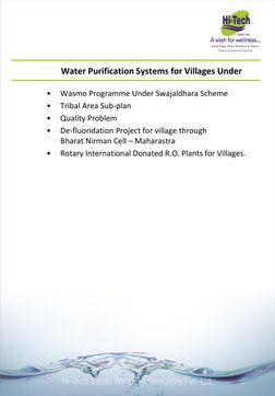 4 
Water Purification Systems for Villages Under 
 
•
Wasmo Programme Under Swajaldhara Scheme 
•
Tribal Area Sub-plan 
•
Qua