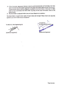 2) 
If the Concession Agreement between Authority and Concessionaire will terminate, the HGIEL 
shall terminate this Work Ord