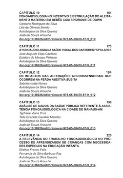 CAPÍTULO 10	
161
FONOAUDIOLOGIA NO INCENTIVO E ESTIMULAÇÃO DO ALEITA­
MENTO MATERNO EM BEBÊS COM SÍNDROME DE DOWN
Geisiane Ro