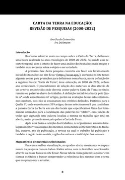 Pedagogia da Carta da Terra 
8 
 
CARTA DA TERRA NA EDUCAÇÃO: 
REVISÃO DE PESQUISAS (2000-2022)  
 
 
Ana Paula Guimarães 
Iv