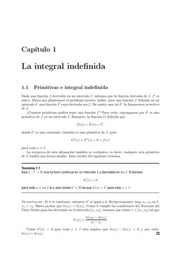 Capítulo 1
La integral indeﬁnida
1.1
Primitivas e integral indeﬁnida
Dada una función f derivable en un intervalo I, sabemos