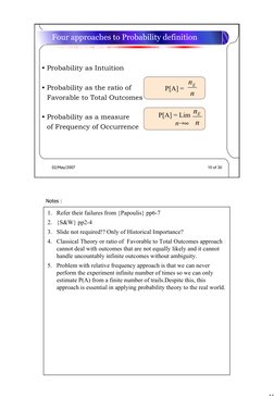 10
Notes :
02/May/2007
10 of 30
Four approaches to Probability definition
• Probability as Intuition
• Probability as the rat