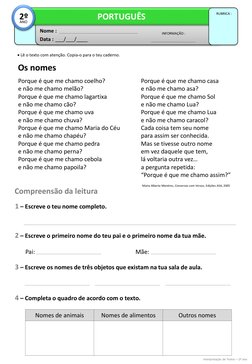 Data : ___/___/____
INFORMAÇÃO :
Nome :
PORTUGUÊS
RUBRICA :
2º
ANO
Compreensão da leitura
Lê o texto com atenção. Copia-o pa