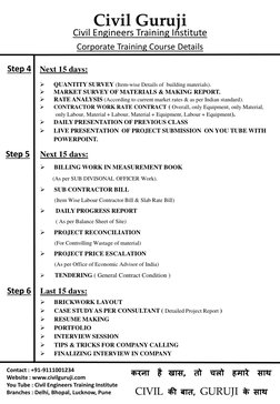 Civil Guruji
Civil Engineers Training Institute
Step 4
Corporate Training Course Details
Step 5
Step 6
Next 15 days:

QUANTI