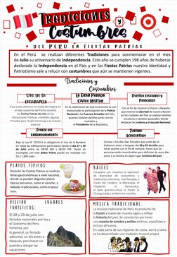 s t u d y w i t h a r tCostumbres
d e l  P E R Ú  e n  f i e s t a s  p a t r i a sTradiciones
En el Perú
se realizan diferen