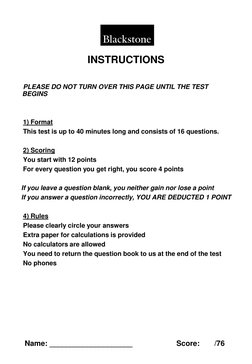 INSTRUCTIONS 
 PLEASE DO NOT TURN OVER THIS PAGE UNTIL THE TEST 
BEGINS 
  
  
 1) Format 
 This test is up to 40 minutes lon