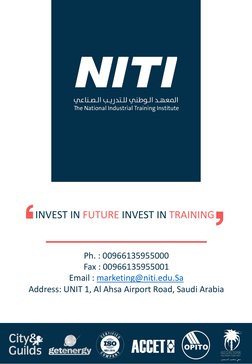 Ph. : 00966135955000
Fax : 00966135955001
Email : marketing@niti.edu.Sa (mailto:marketing@niti.edu.Sa)
Address: UNIT 1, Al Ah